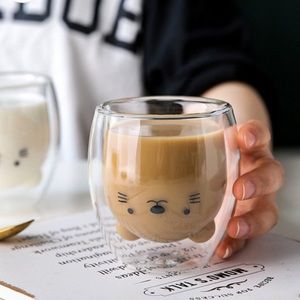 Double-Walled Cute Seal Ceramic-Style Glass Mug - Brown